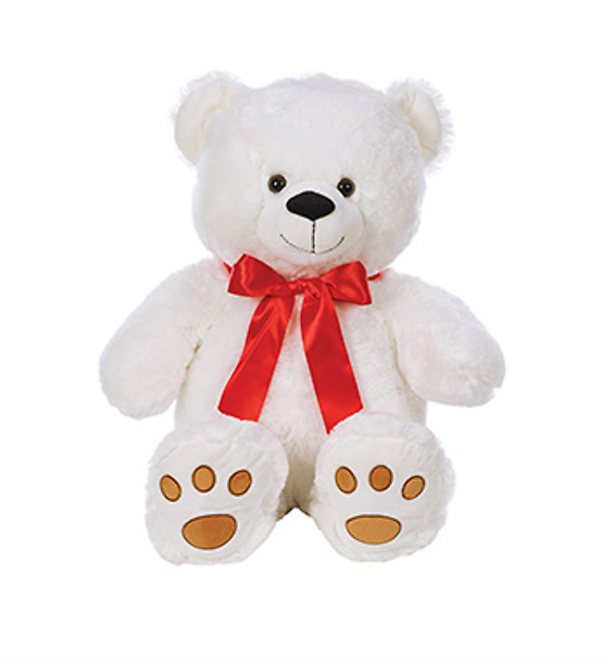 Large White Bear with Red Bow
