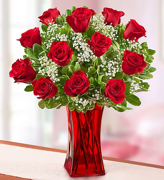 Blooming Love Red Roses in Red Vase